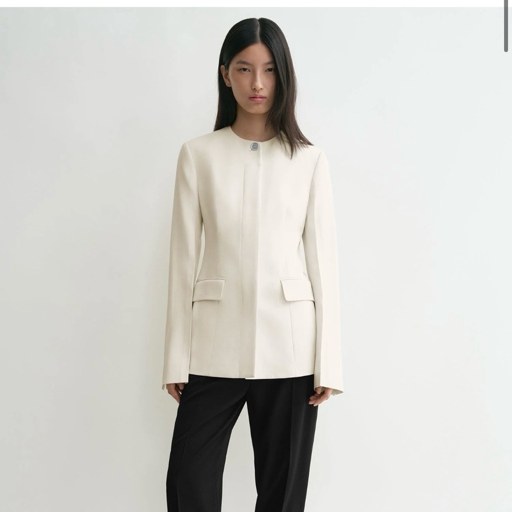 Toteme Collarless Cream Cinched Waist Jacket Blazer XS 34 NWT